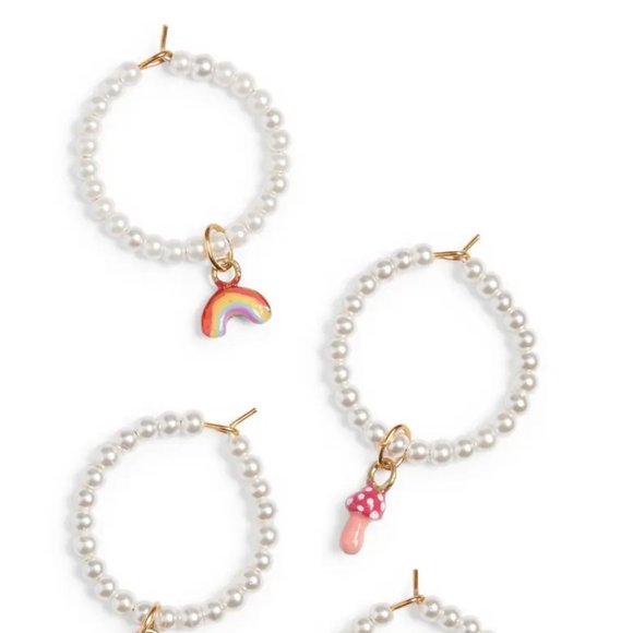 SUSAN ALEXANDRA Snack Set of 4 Imitation Pearl Wine Glass Charms - Picture 2 of 3